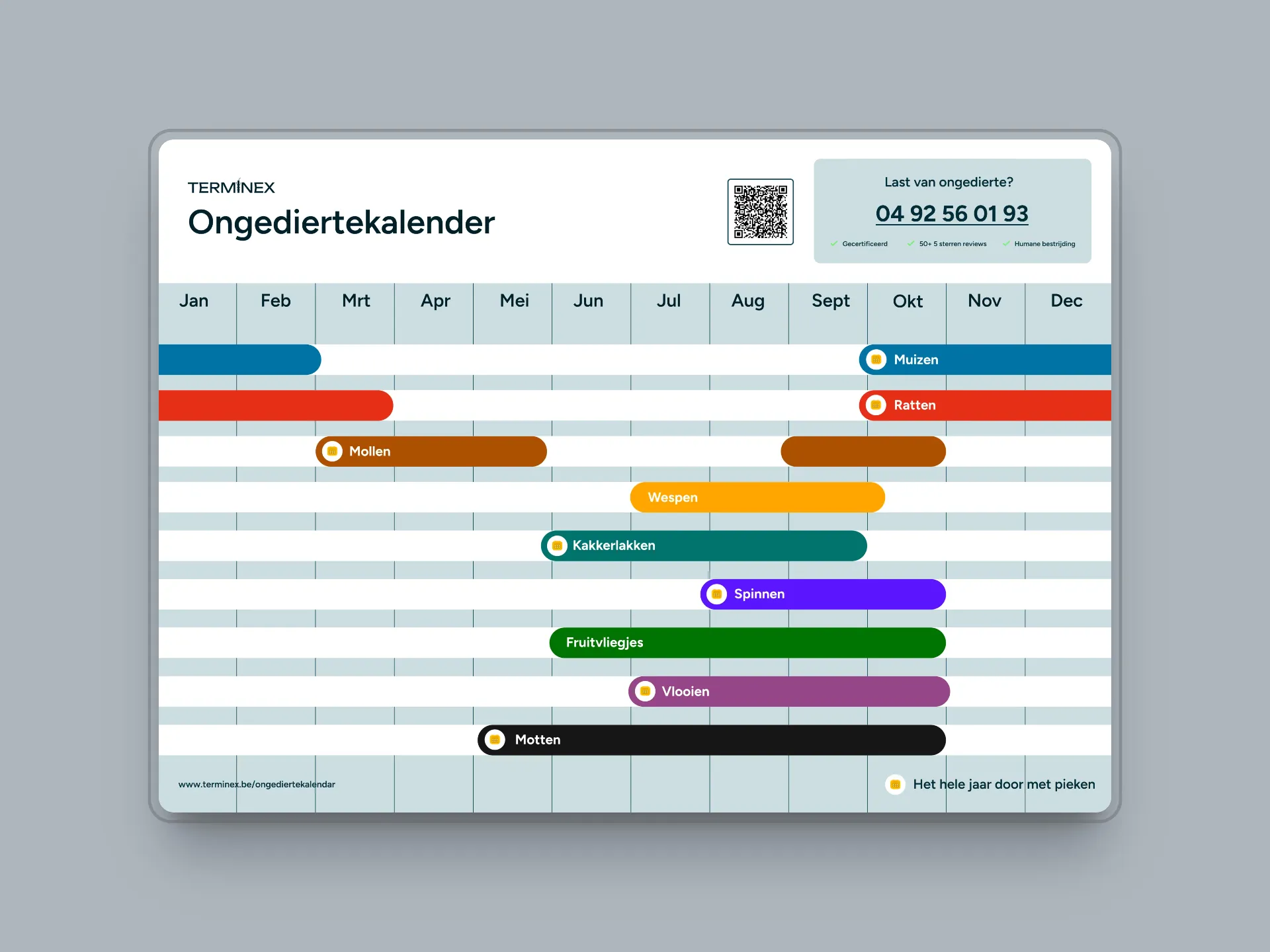 Licht gekleurde ongediertekalender