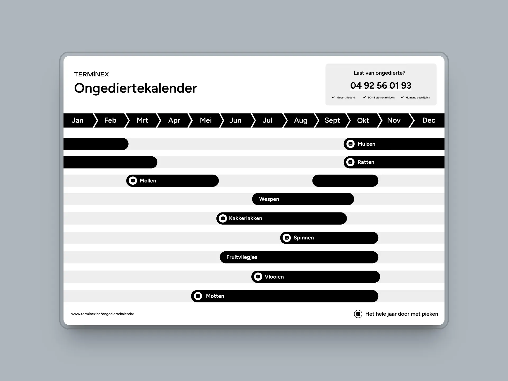 Zwart-wit ongediertekalender